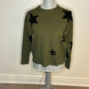THML by Anthropologie Olive Sweater with Black Stars